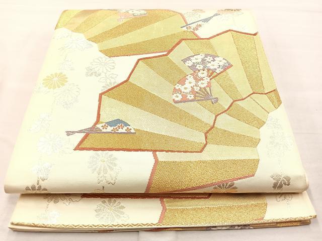 平和屋着物◎六通柄袋帯 唐織 扇面花文 金銀糸 正絹 逸品 BAAO1757if