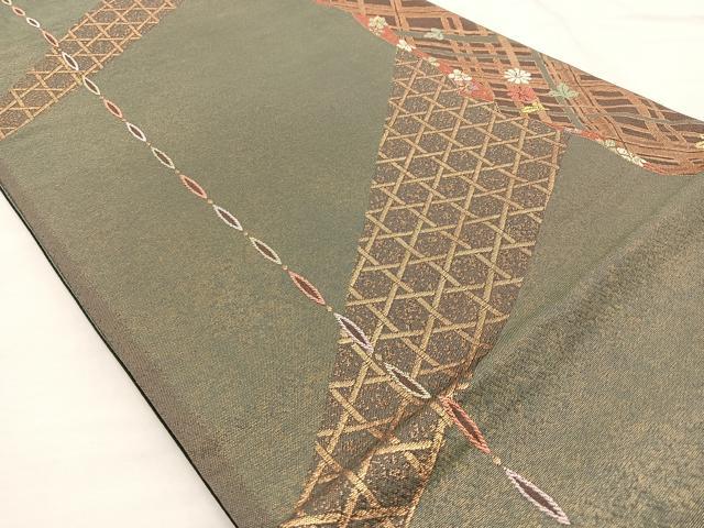 平和屋着物◎六通柄袋帯 唐織 竹垣花文 金糸 正絹 逸品 BAAO1759if