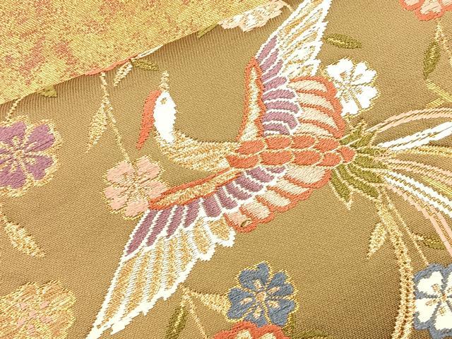 平和屋着物◎六通柄袋帯 唐織 鳳凰花蝶文 金糸 正絹 逸品 BAAO1768if