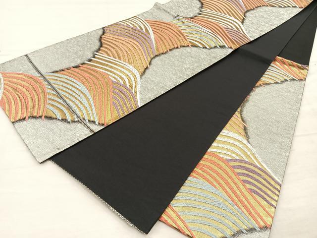 平和屋着物◎六通柄袋帯 唐織 青海波 黒地 金銀糸 正絹 逸品 BAAO1769if