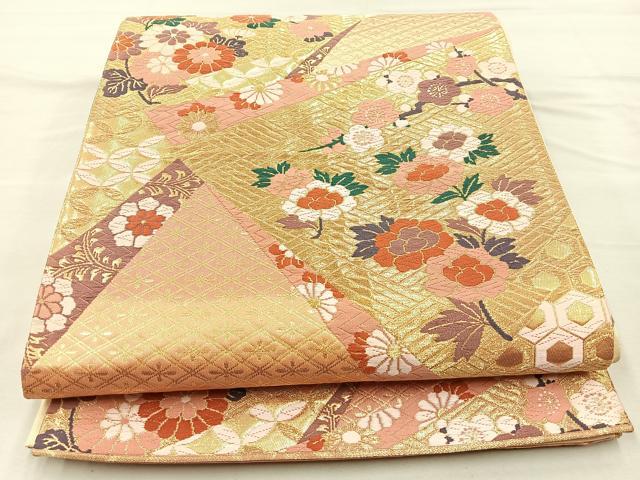 平和屋着物◎六通柄袋帯 唐織 吉祥花文 金糸 正絹 逸品 BAAO1773if