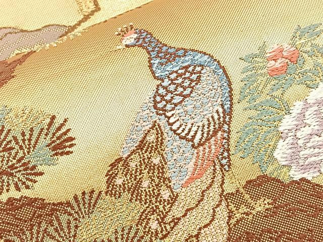 平和屋着物◎六通柄袋帯 唐織 松孔雀絵図 金糸 正絹 逸品 BAAO1775if