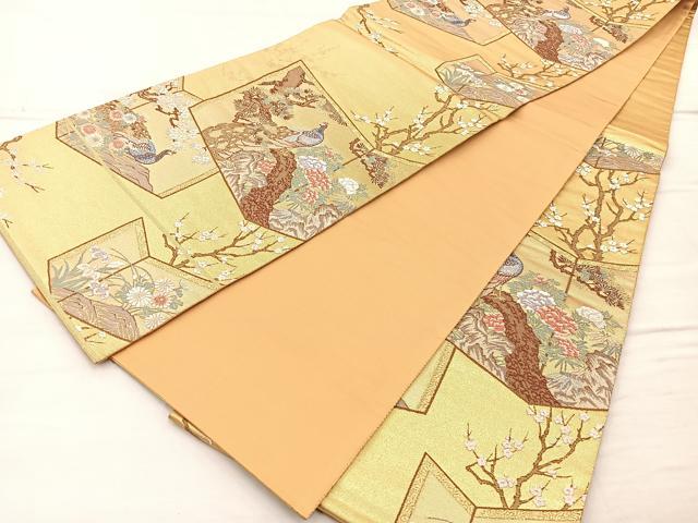 平和屋着物◎六通柄袋帯 唐織 松孔雀絵図 金糸 正絹 逸品 BAAO1775if