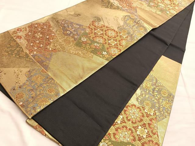 平和屋着物◎六通柄袋帯 唐織 古今和歌集 黒地 金糸 引箔 正絹 逸品 BAAO2005du