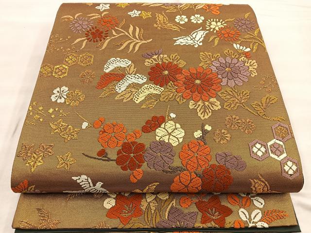 平和屋着物●六通柄袋帯 唐織 花鳥文 金糸 正絹 逸品 BAAO2162ea