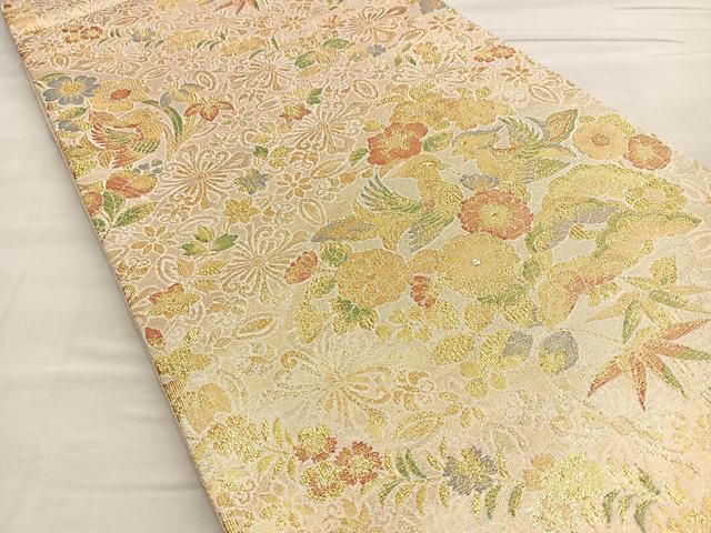 平和屋着物■佐賀錦 六通柄袋帯 向かい鳥花文 金糸 正絹 逸品 BAAO2213ea