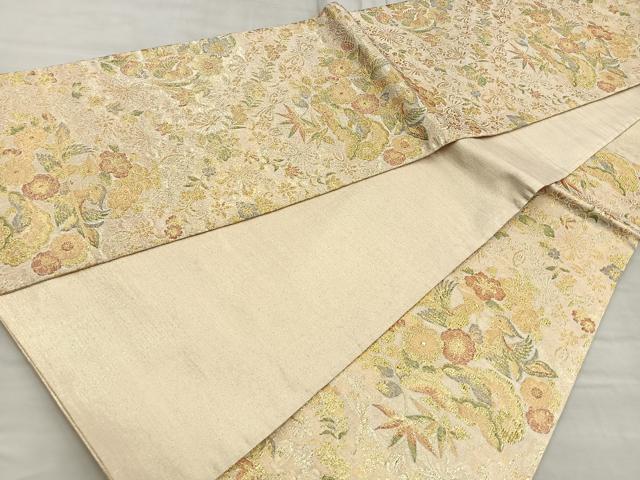 平和屋着物■佐賀錦 六通柄袋帯 向かい鳥花文 金糸 正絹 逸品 BAAO2213ea
