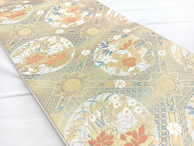 平和屋着物◎六通柄袋帯 菱天井花文 金銀糸 正絹 逸品 BAAO3127if