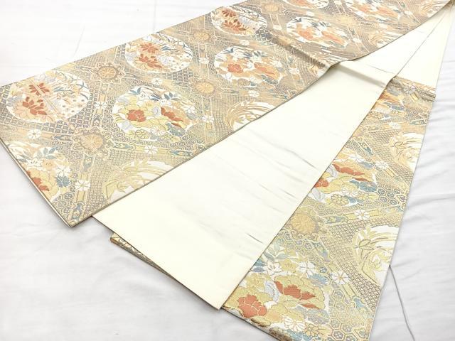 平和屋着物◎六通柄袋帯 菱天井花文 金銀糸 正絹 逸品 BAAO3127if