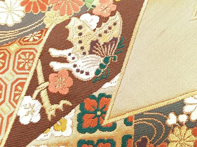 平和屋着物◎六通柄袋帯 唐織 松皮取蝶花文 金糸 正絹 逸品 BAAO3189if