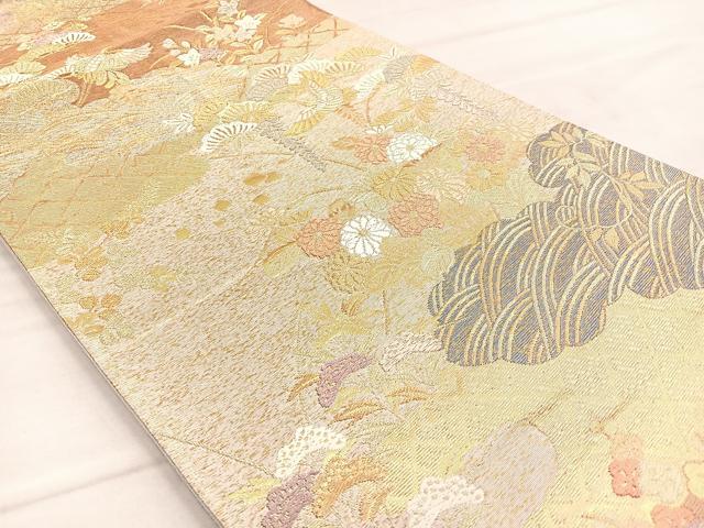 平和屋着物◎六通柄袋帯 花苑小菊文 金糸 正絹 逸品 BAAO3446if