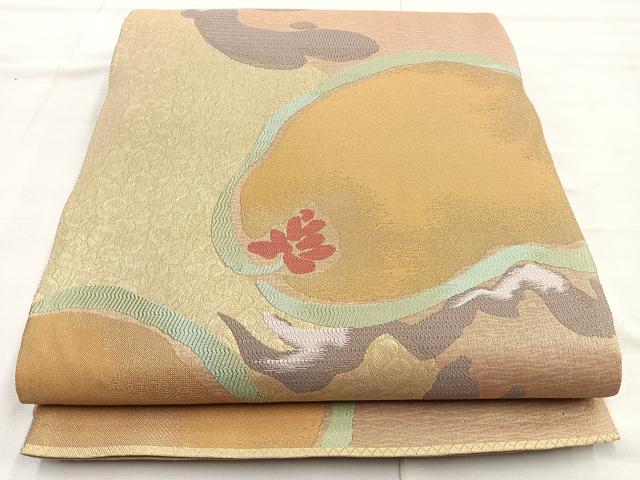 平和屋着物◎六通柄袋帯 光琳松 金通し地 正絹 逸品 未使用 BAAO3451if