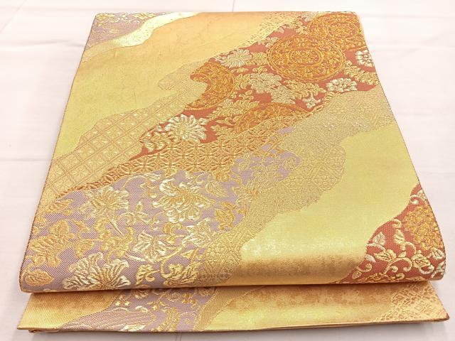 平和屋着物◎六通柄袋帯 銀麗 金糸 正絹 逸品 BAAO3478if