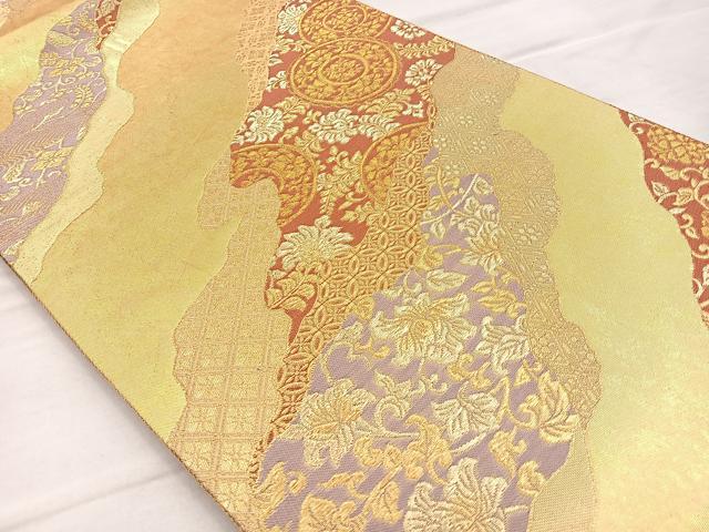 平和屋着物◎六通柄袋帯 銀麗 金糸 正絹 逸品 BAAO3478if