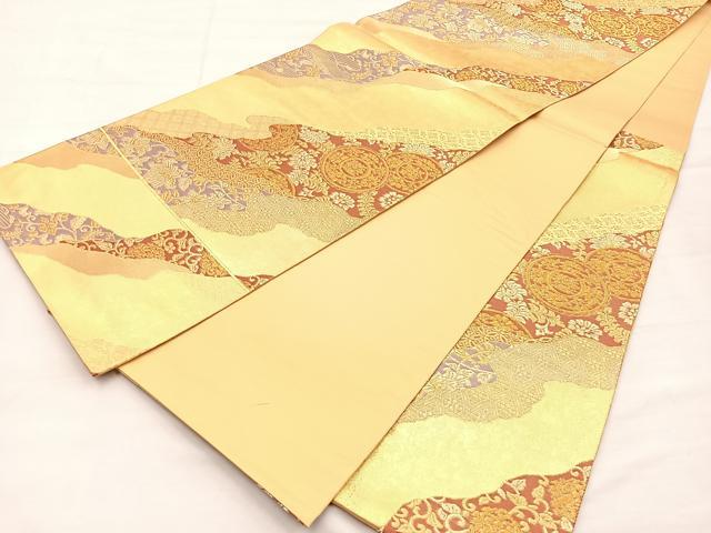 平和屋着物◎六通柄袋帯 銀麗 金糸 正絹 逸品 BAAO3478if