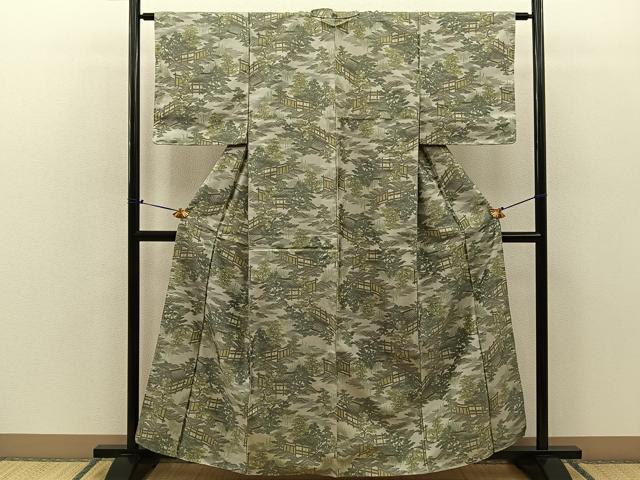 平和屋着物■上質なお召 7マルキ 風景文 正絹 逸品 BAAO4983hz