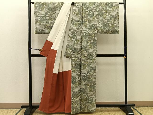 平和屋着物■上質なお召 7マルキ 風景文 正絹 逸品 BAAO4983hz