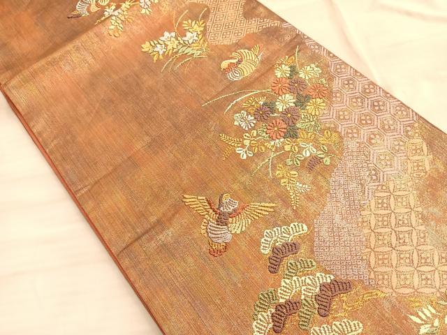 平和屋着物◎六通柄袋帯 唐織露濯箔 金糸 正絹 逸品 BAAO5001du