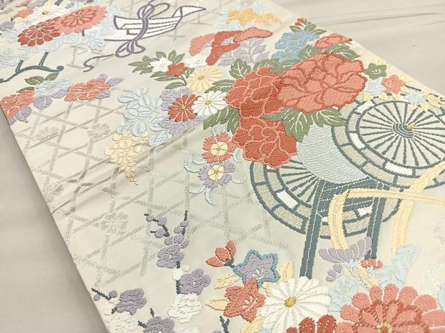 平和屋着物●六通柄袋帯 唐織錦 花車文 金銀糸 正絹 逸品 BAAO5246ea