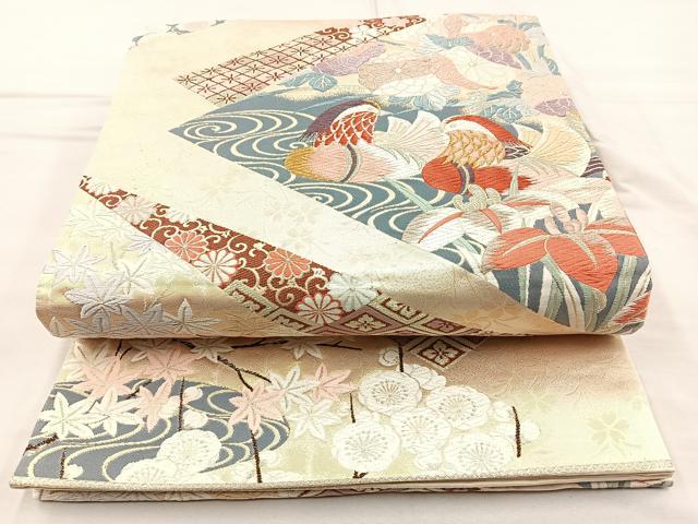 平和屋着物◎六通柄袋帯 唐織 九百錦 慶長鴛鴦文 金糸 正絹 逸品 BAAO6347cm