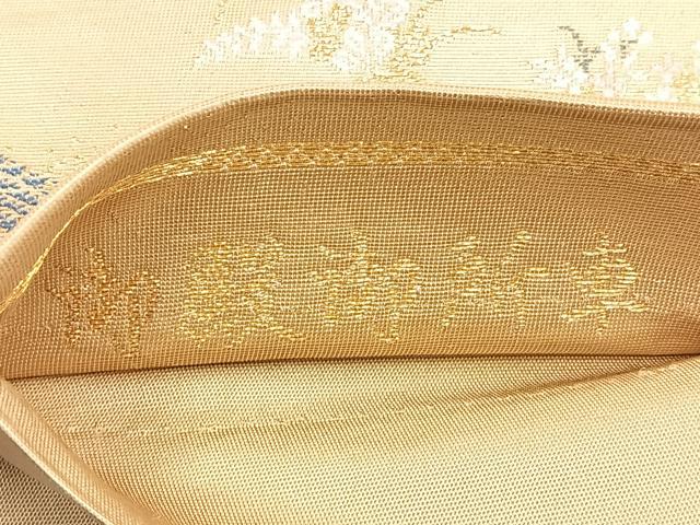 平和屋着物◎六通柄袋帯 淡全九百錦 御殿御所車 金糸 正絹 逸品 BAAO6351cm