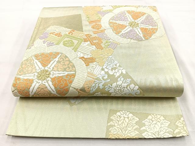 平和屋着物◎六通柄袋帯 唐織 色紙花文 金糸 正絹 逸品 BAAO6376cm
