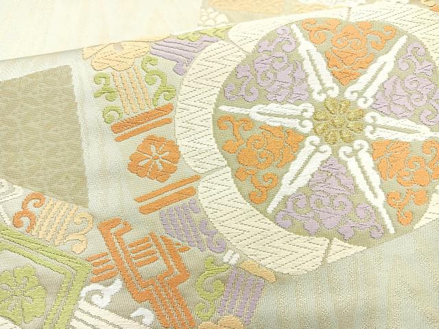 平和屋着物◎六通柄袋帯 唐織 色紙花文 金糸 正絹 逸品 BAAO6376cm