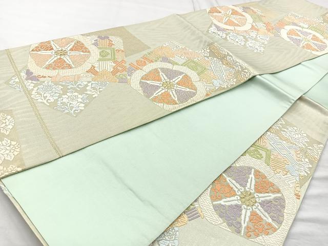 平和屋着物◎六通柄袋帯 唐織 色紙花文 金糸 正絹 逸品 BAAO6376cm