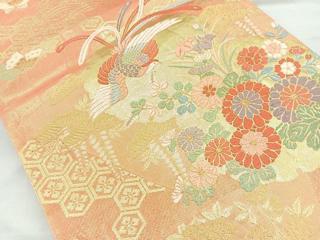 平和屋着物◎佐賀錦 六通柄袋帯 唐織 花鳥文 金糸 正絹 逸品 BAAO6381cm