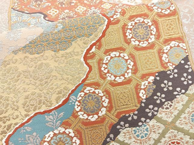 平和屋着物◎六通柄袋帯 唐織 名物献上文 金糸 正絹 逸品 BAAO6389cm