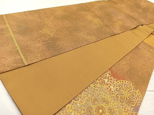 平和屋着物◎六通太鼓柄袋帯 正倉院花文 金糸 正絹 逸品 BAAO6394cm