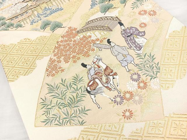 平和屋着物◎六通柄袋帯 唐織 平安蒔絵 金糸 正絹 逸品 BAAO6395cm