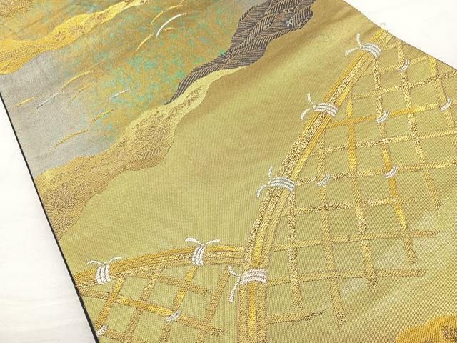 平和屋着物◎六通柄袋帯 唐織 間垣文 金糸 引箔 正絹 逸品 BAAO6403cm