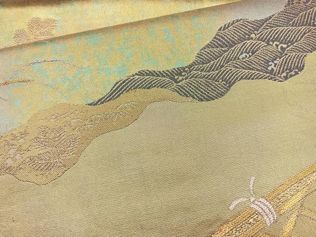 平和屋着物◎六通柄袋帯 唐織 間垣文 金糸 引箔 正絹 逸品 BAAO6403cm