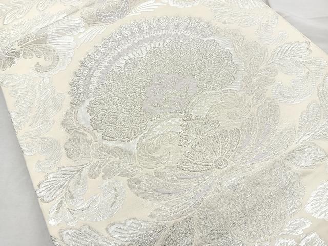 平和屋着物◎六通柄袋帯 更紗花文 銀糸 正絹 逸品 BAAO6426cm