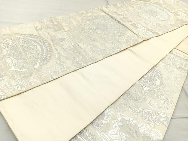 平和屋着物◎六通柄袋帯 更紗花文 銀糸 正絹 逸品 BAAO6426cm
