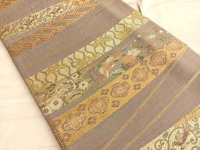 平和屋着物■六通柄袋帯 鳳凰横段花文 金糸 正絹 逸品 BAAO8437du