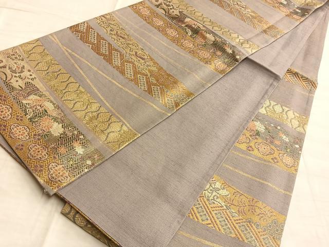 平和屋着物■六通柄袋帯 鳳凰横段花文 金糸 正絹 逸品 BAAO8437du