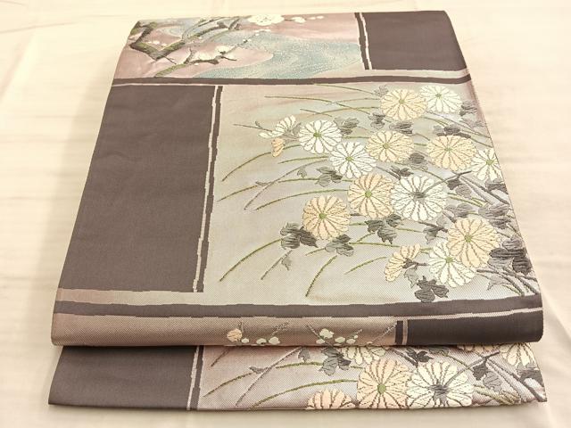 平和屋着物■六通柄袋帯 唐織 流水草花文 金糸 正絹 逸品 BAAO8471du