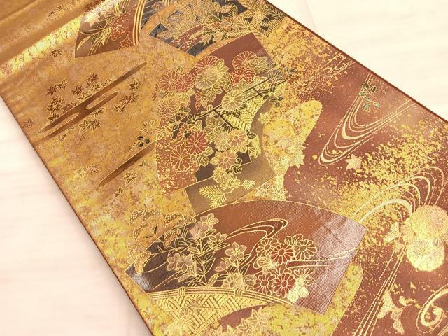 平和屋着物■太鼓柄袋帯 彩華雅扇文 金彩 正絹 逸品 BAAO8484du
