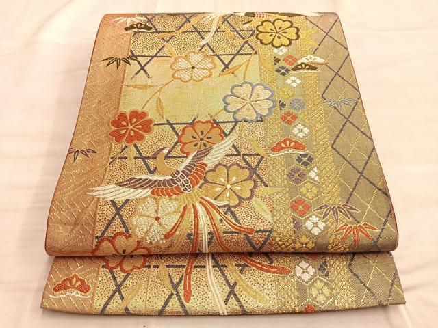 平和屋着物◎六通柄袋帯 唐織 鳳凰桜散らし 金糸 正絹 逸品 BAAO8524du