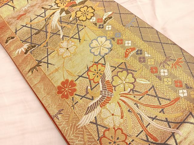 平和屋着物◎六通柄袋帯 唐織 鳳凰桜散らし 金糸 正絹 逸品 BAAO8524du