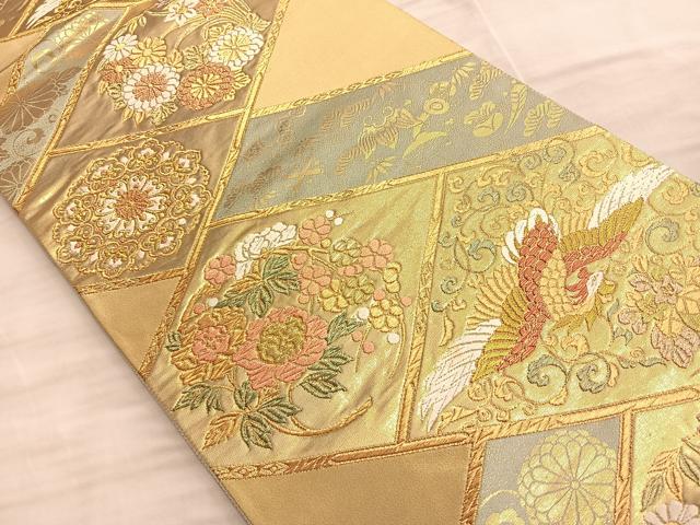 平和屋着物◎六通柄袋帯 唐織 鳳凰宝尽くし花丸文 金糸 正絹 逸品 BAAO8525du