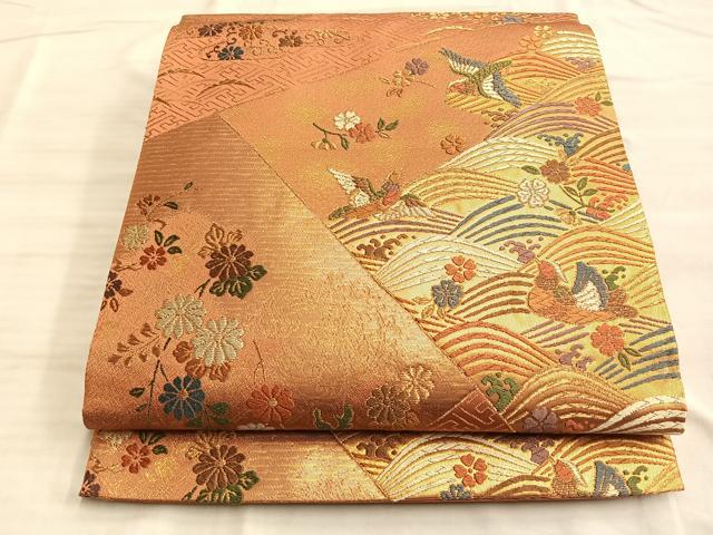 平和屋着物◎六通柄袋帯 唐織 鳳凰流水花文 金糸 正絹 逸品 BAAO8535du
