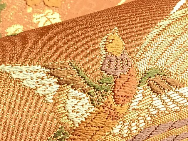 平和屋着物◎六通柄袋帯 唐織 鳳凰流水花文 金糸 正絹 逸品 BAAO8535du