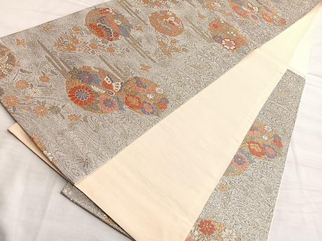 平和屋着物◎六通柄袋帯 唐織 舞蝶花丸文 金糸 正絹 逸品 BAAO8543du