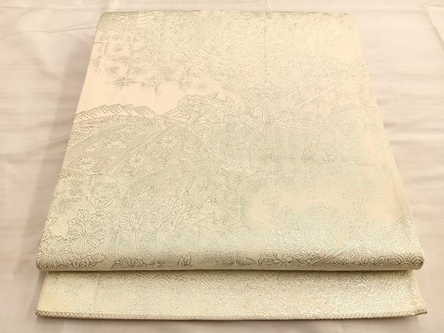 平和屋着物◎六通柄袋帯 源氏物語 銀糸 正絹 逸品 BAAO8545du