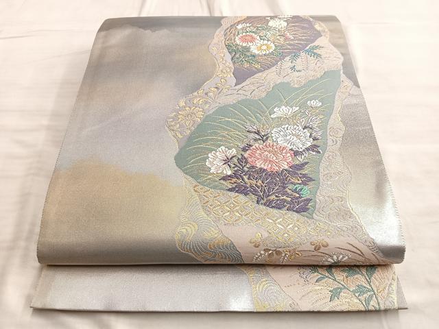 平和屋着物◎六通柄袋帯 唐織 道長有職花文 金銀糸 正絹 逸品 BAAO8570du