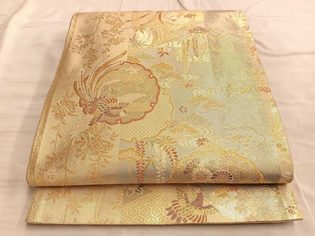 平和屋着物◎本佐賀錦 両面六通柄袋帯 鳳凰有職花文 金糸 正絹 逸品 BAAO8576du