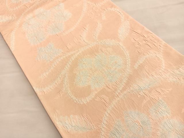 平和屋着物●六通柄袋帯 総絞り ふくれ織り 花唐草文 正絹 逸品 BAAO8999du